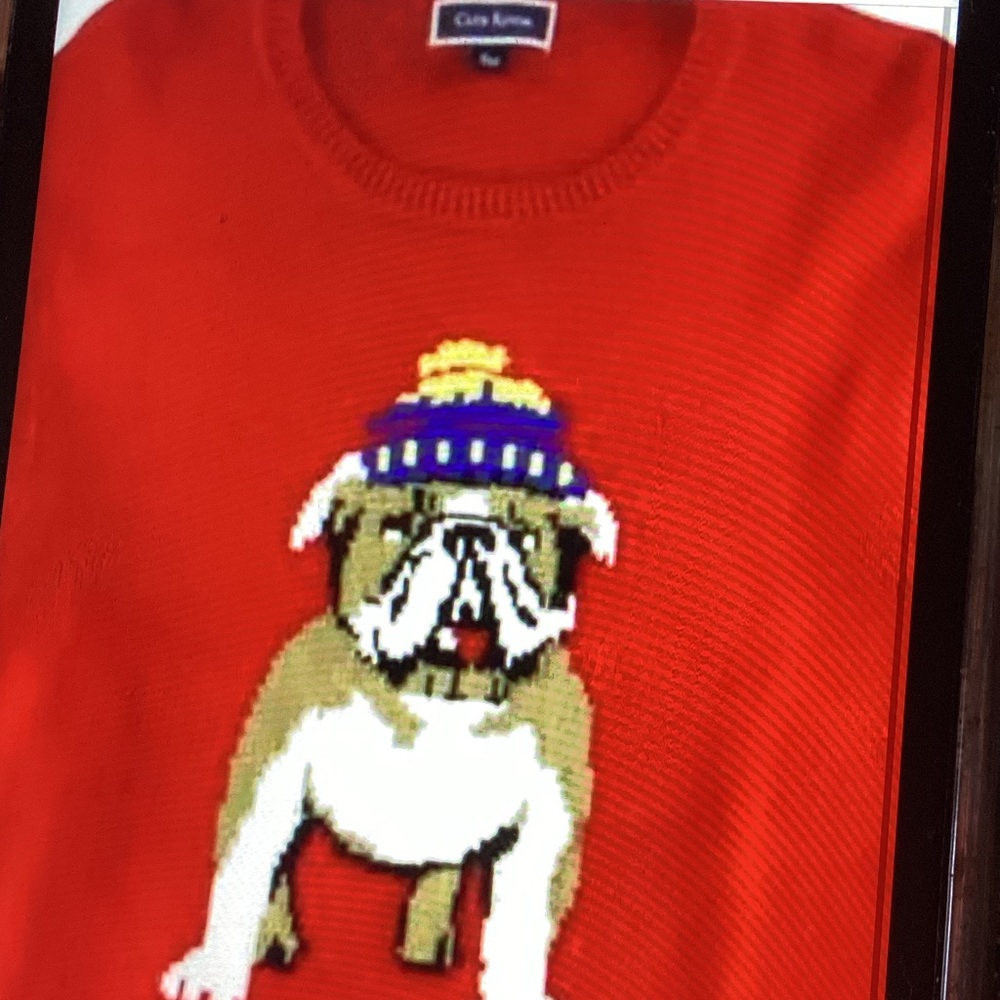 Club Room Red Crewneck Sweater with Bulldog Design